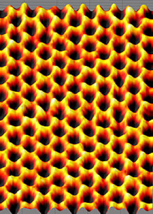 Scanning probe image of Graphene showing hexagonal two–dimensional arrangements of carbon atoms - learn more about conductive coatings in the Prospector Knowledge Center.