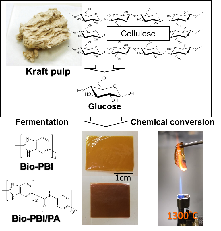 Development strategy for cellulose-derived PBI and PBI/PA film having ultra-high thermoresistance and frame retardance.