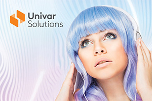 Univar Solutions logo and woman with blue hair